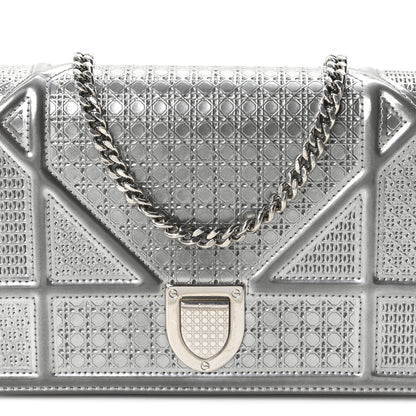 Christian Dior Metallic Patent Micro-Cannage Diorama Wallet on Chain Pouch Silver 8 of 10