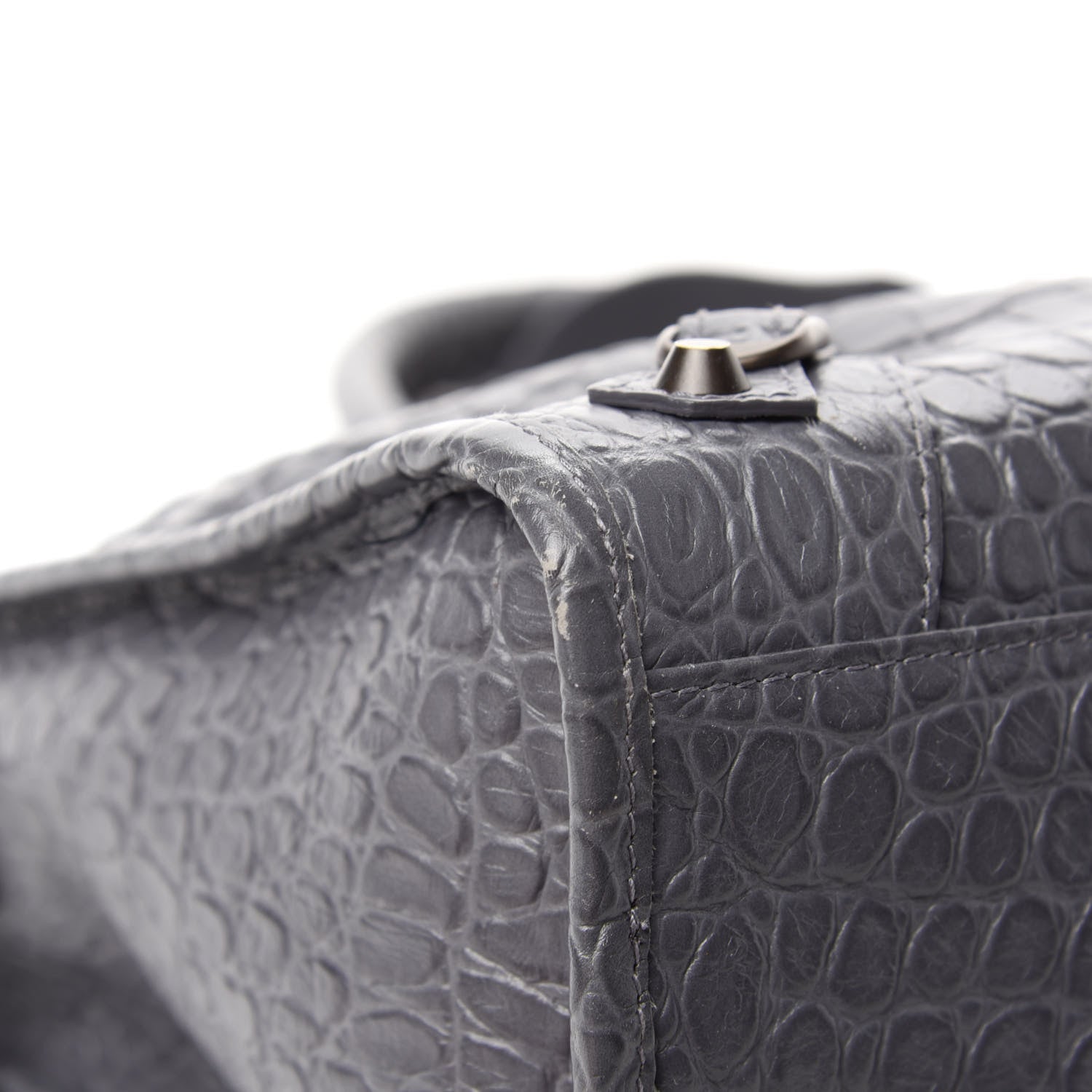 Balenciaga Calfskin Crocodile Embossed Classic Hardware City Gris Beton 8 of 13