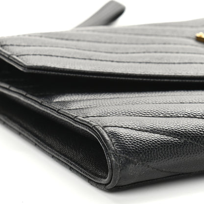 Saint Laurent Grain De Poudre Matelasse Chevron Monogram Envelope Clutch Black 7 of 10