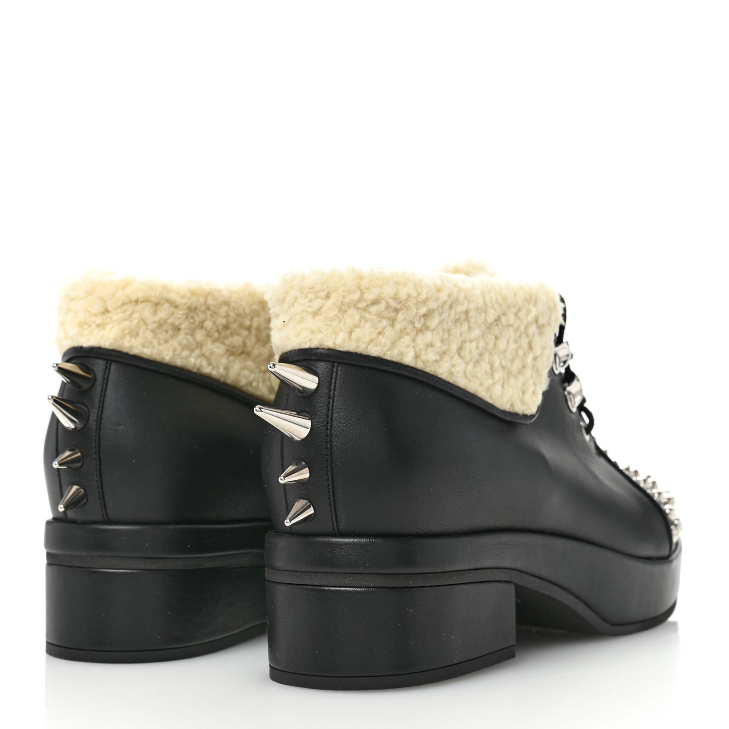 Calfskin Faux Shearling Studded Victor Ankle Boots 38 Black Mystic White