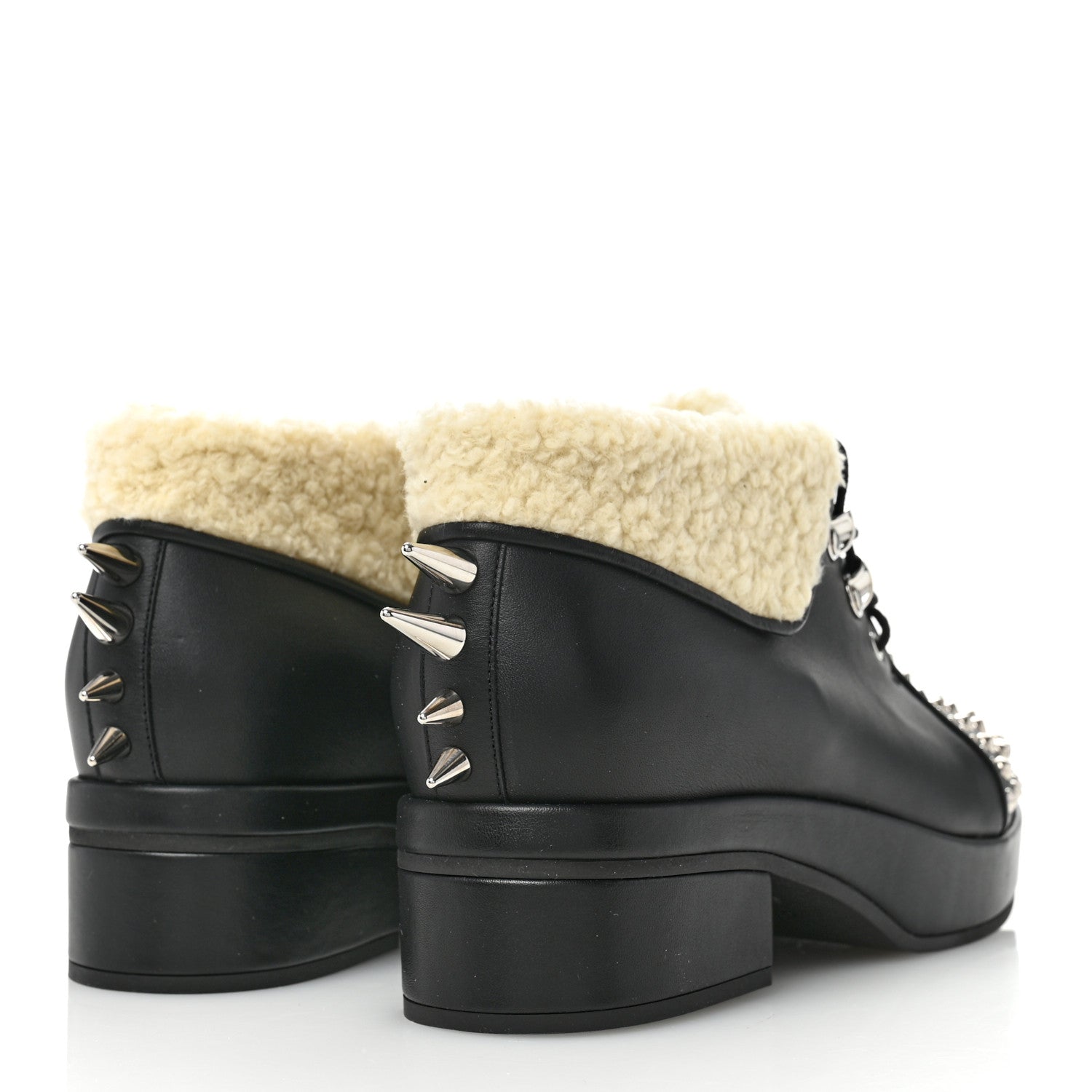 Gucci Calfskin Faux Shearling Studded Victor Ankle Boots 38 Black Mystic White 5 of 8