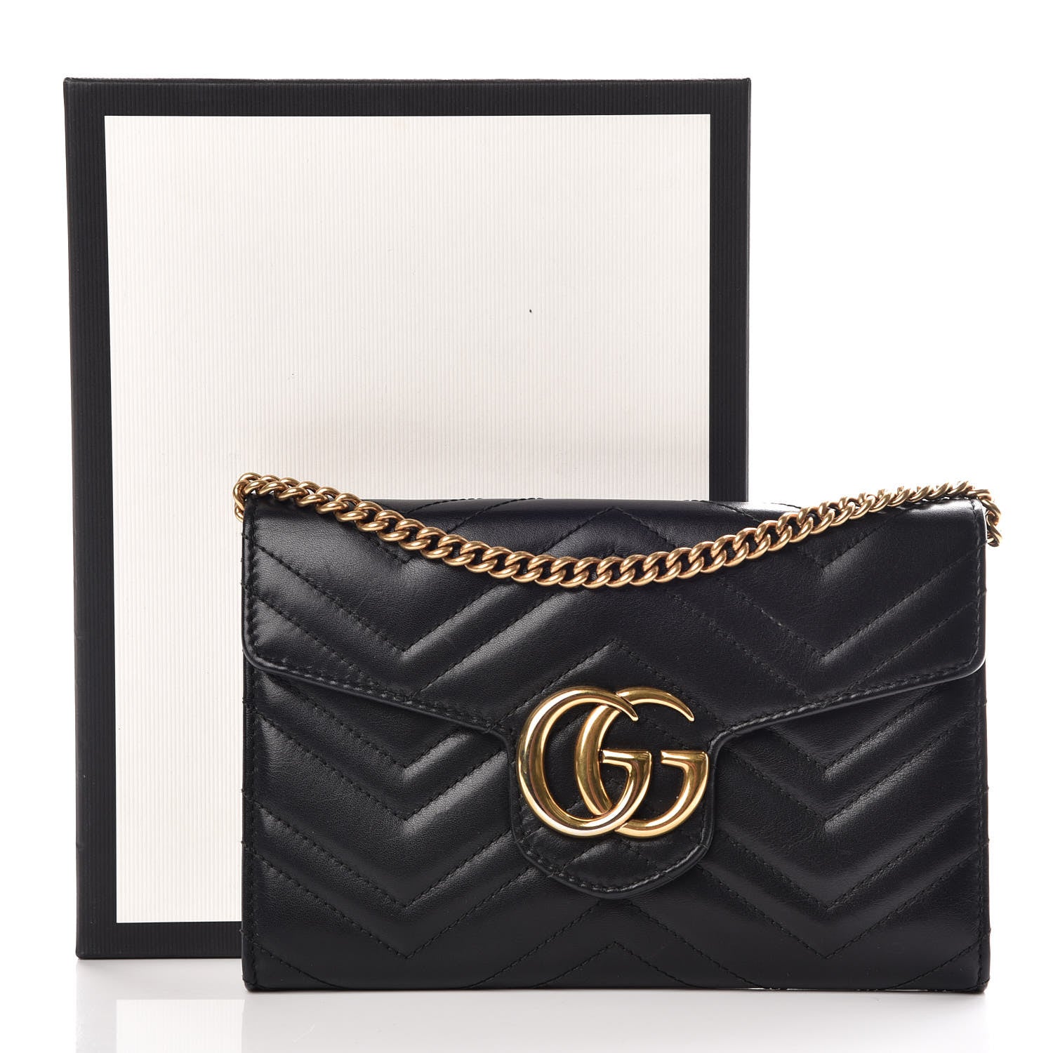 Gucci Calfskin Matelasse Mini GG Marmont Chain Wallet Black 14 of 14
