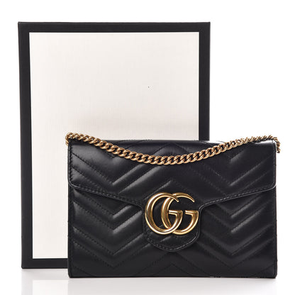 Gucci Calfskin Matelasse Mini GG Marmont Chain Wallet Black 14 of 14