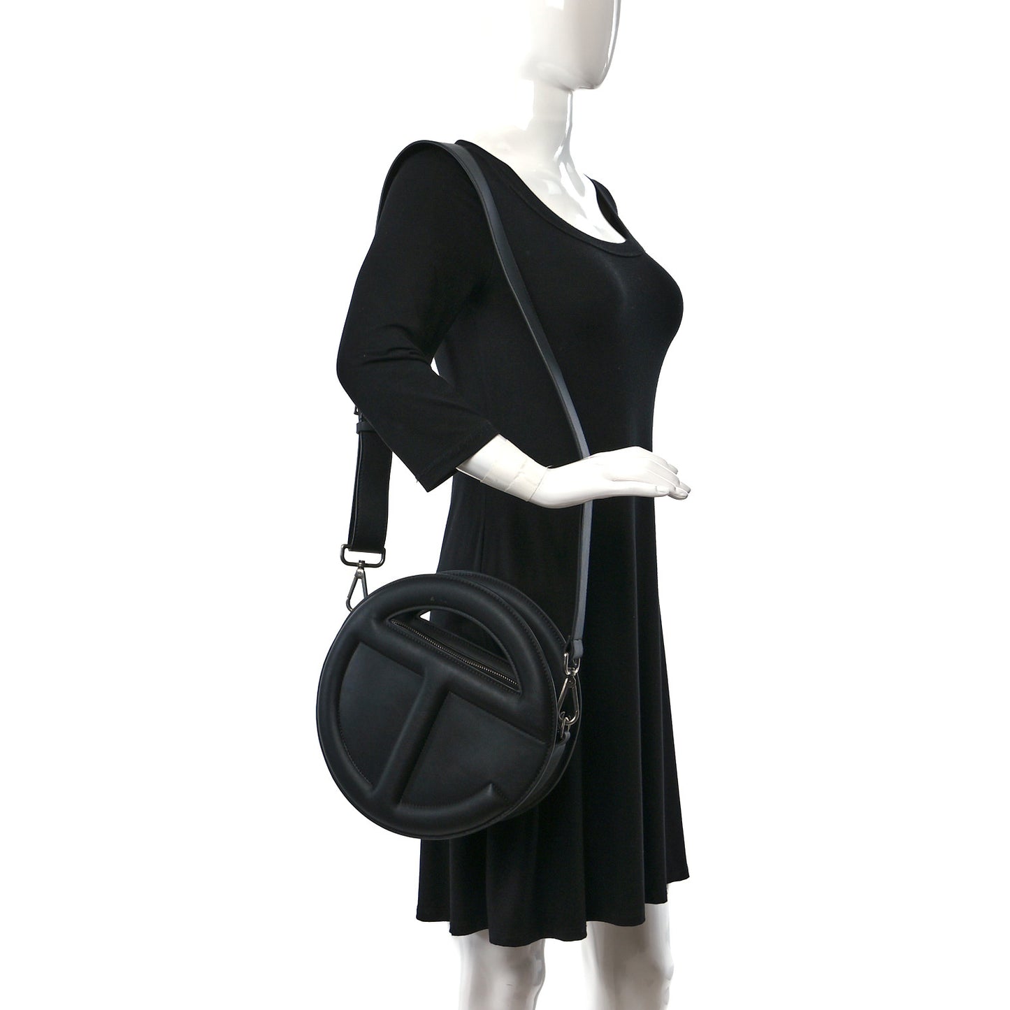 Vegan Leather Round Circle Bag Black