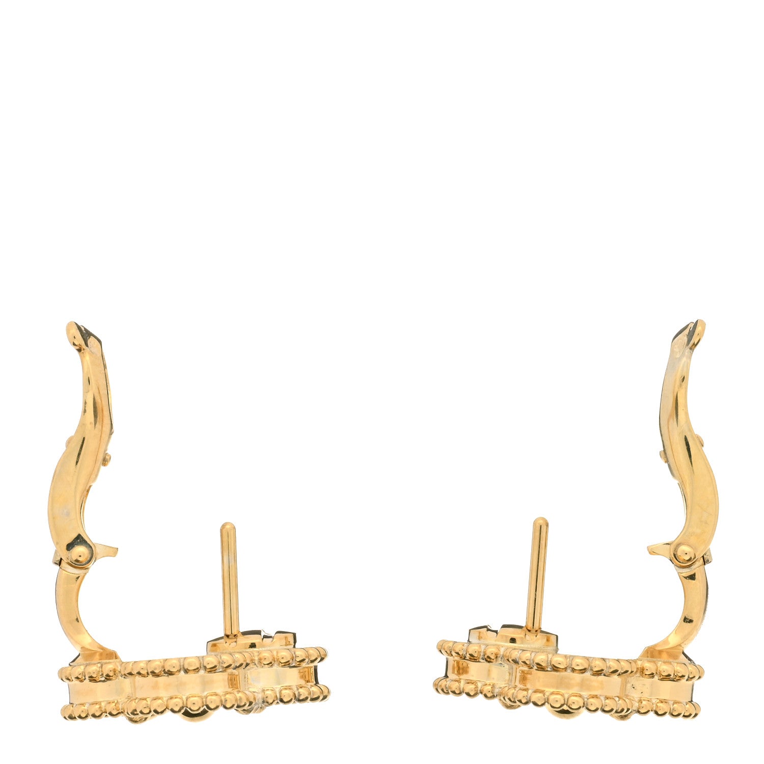 Van Cleef & Arpels 18K Yellow Gold Guilloche Vintage Alhambra Earrings 2 of 3