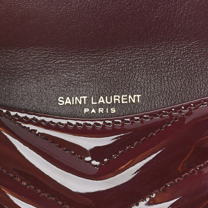 Saint Laurent Patent Calfskin Matelasse Chevron Cassandre Fragments Zippered Card Case Dark Red Wine 6 of 8