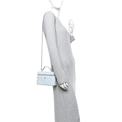 Chanel Caviar Quilted Top Handle Slim Vanity With Chain Light Blue 2 of 11