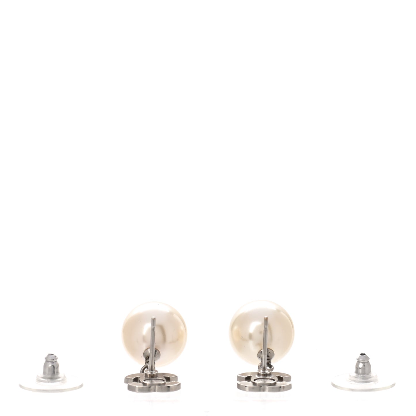 Crystal Pearl CC Drop Earrings Silver Pearly White