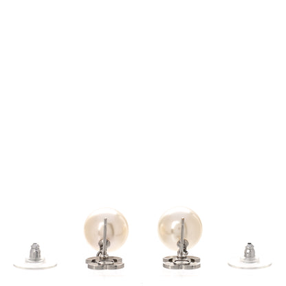 Chanel Crystal Pearl CC Drop Earrings Silver Pearly White 3 of 5