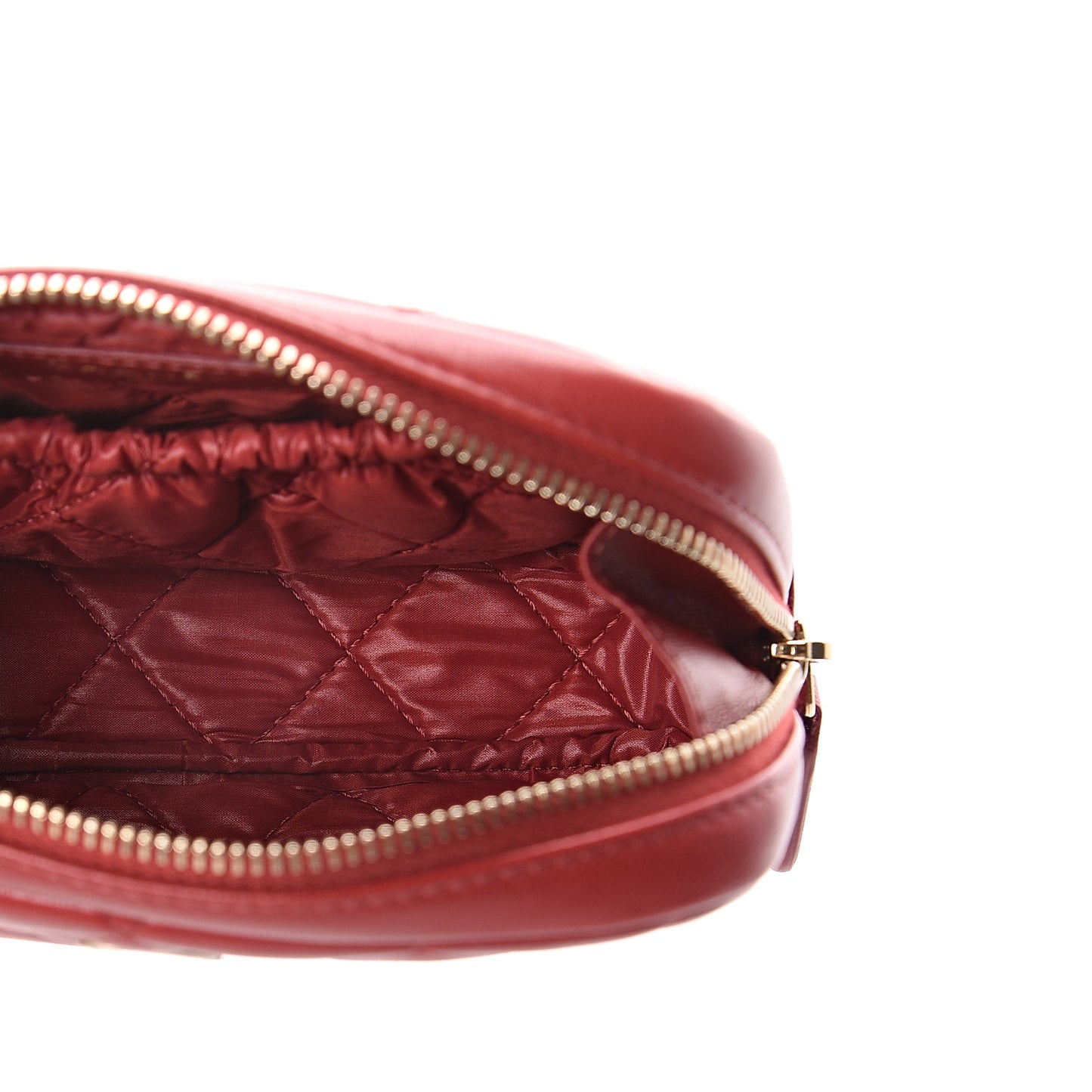 Lambskin Quilted Small Curvy Pouch Cosmetic Case Red