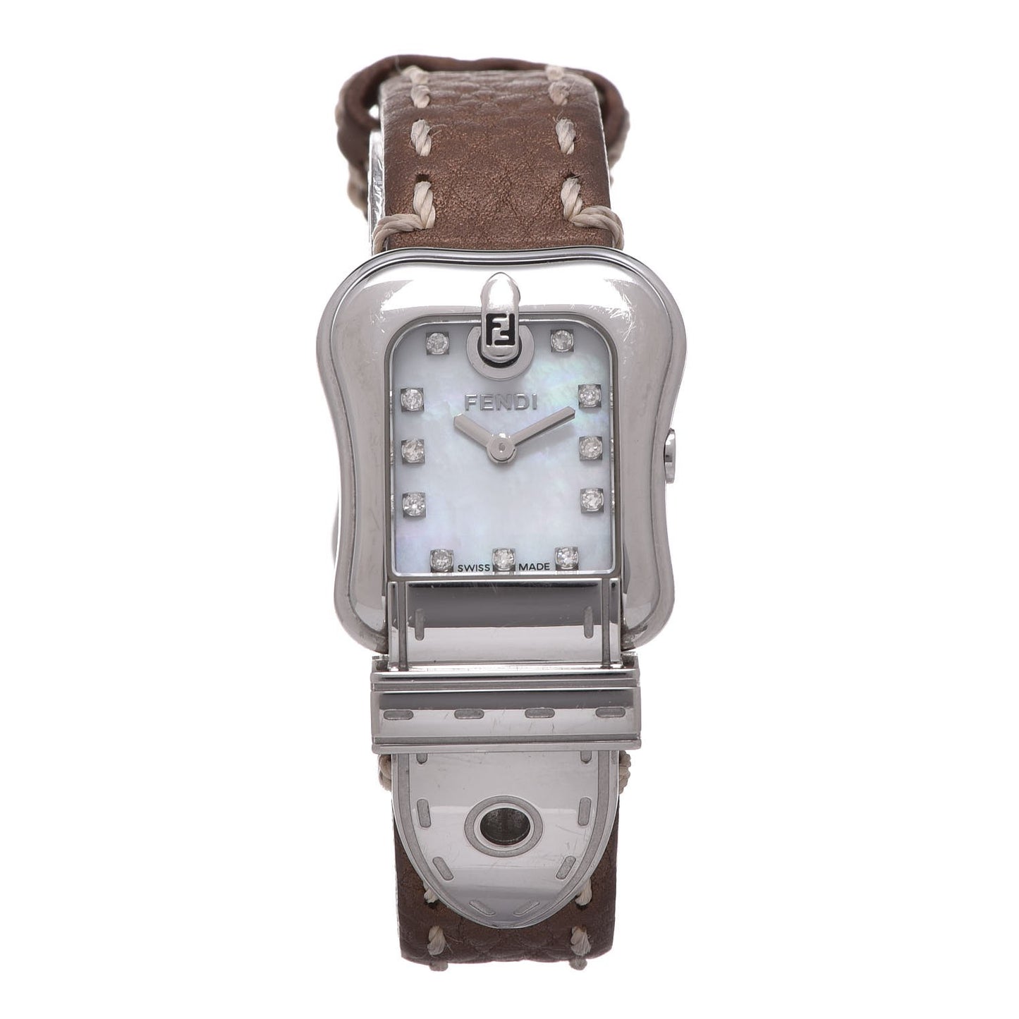 Stainless Steel Calfskin Diamond Mother of Pearl 22mm Buckle Quartz Watch