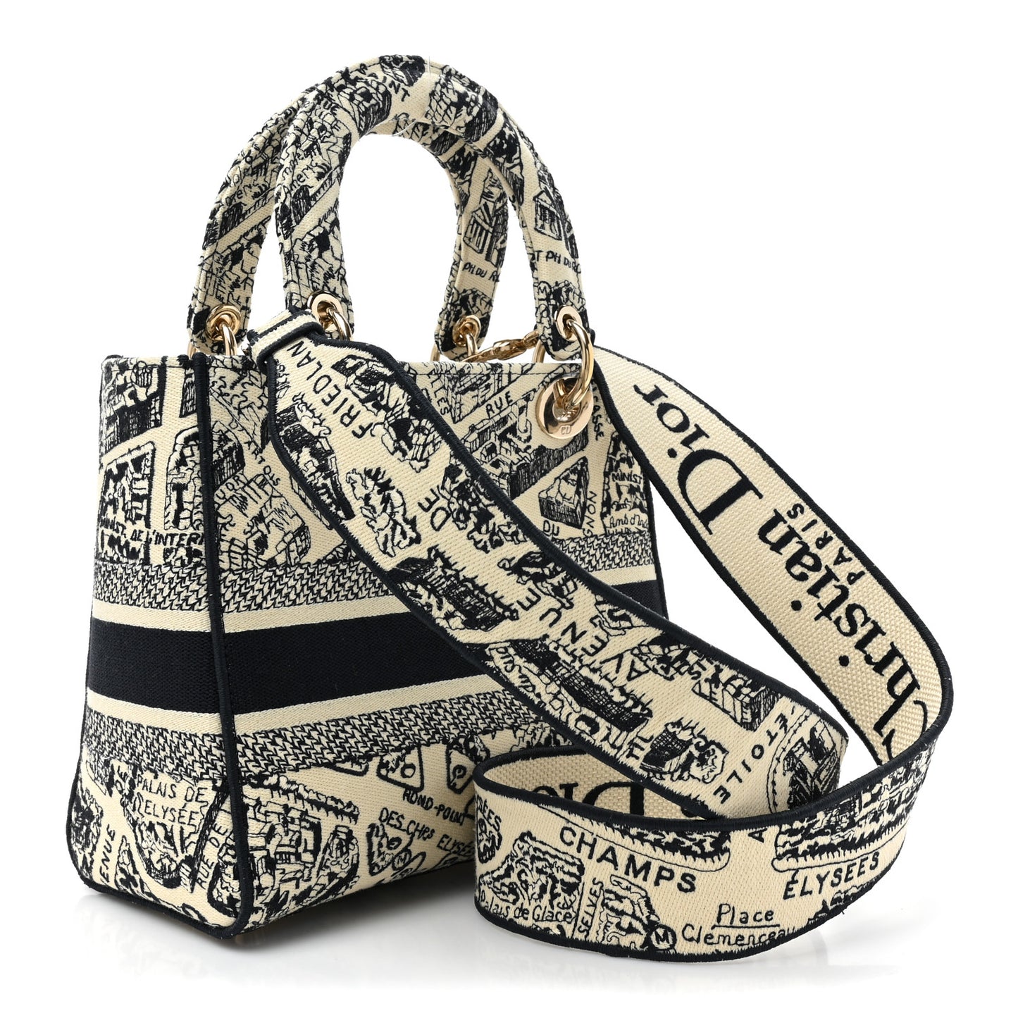 Canvas Embroidered Medium Plan de Paris Lady D-Lite Beige Black