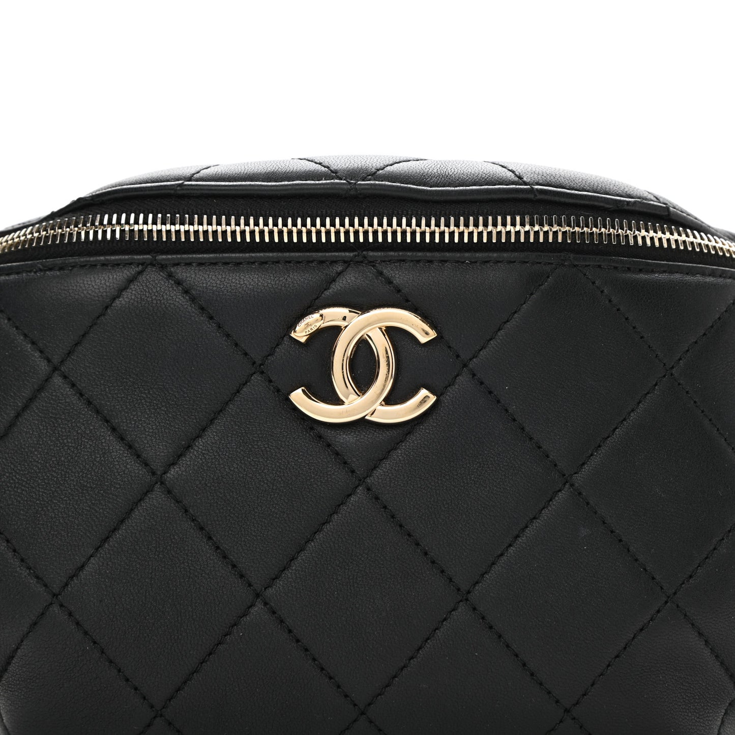 Lambskin Quilted Resin Bi-Color Waist Bag Fanny Pack Black