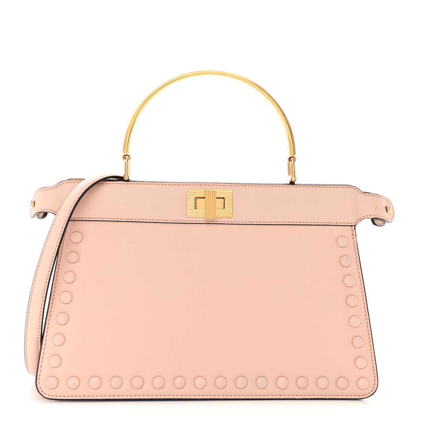 Vitello King Luxor Shiny Nappa Studded Medium Peekaboo I SEE U East West Satchel Light Rose