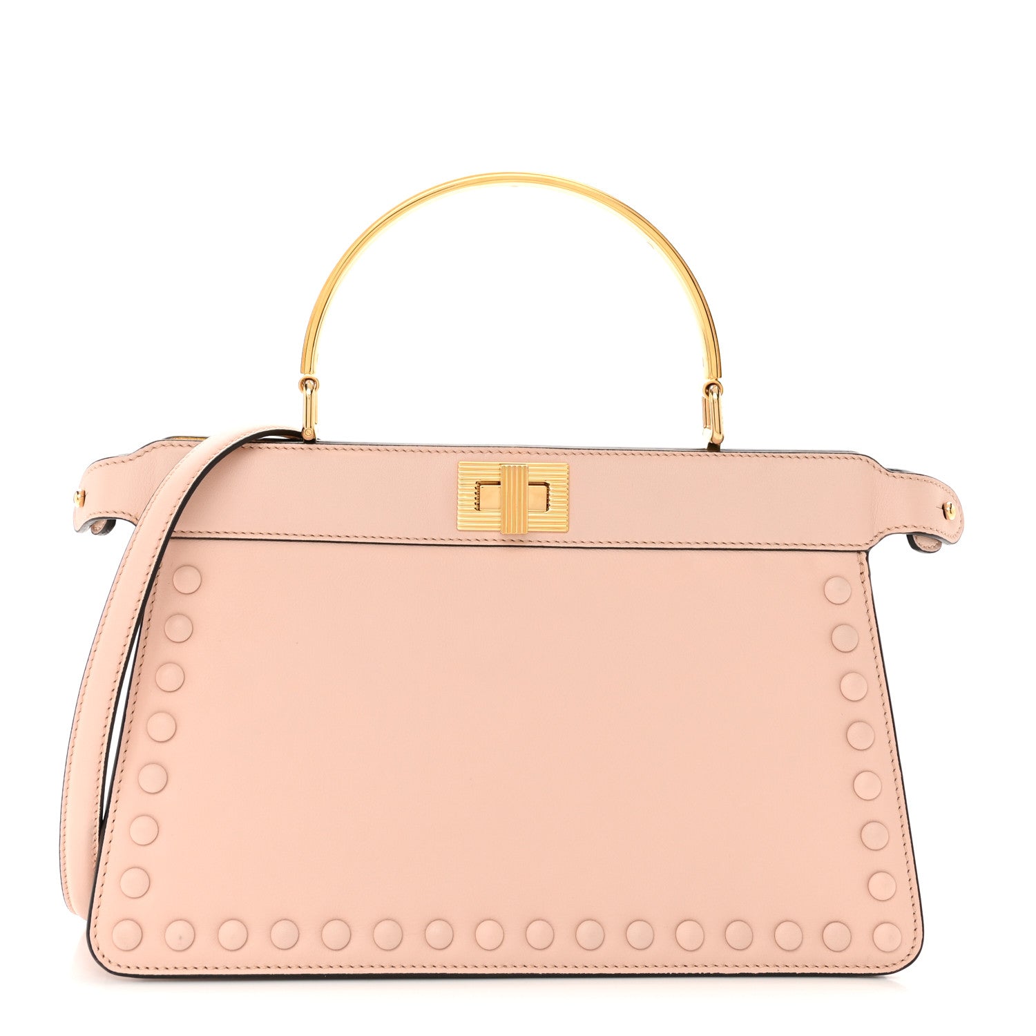 Fendi Vitello King Luxor Shiny Nappa Studded Medium Peekaboo I SEE U East West Satchel Light Rose 1 of 15