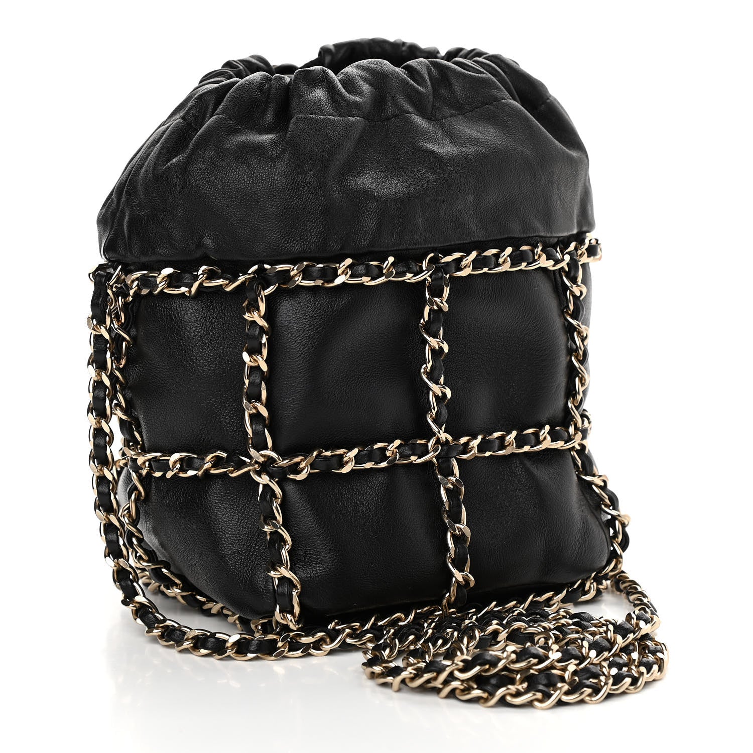 Chanel Lambskin Bucket Chain Drawstring Bag Black 3 of 10