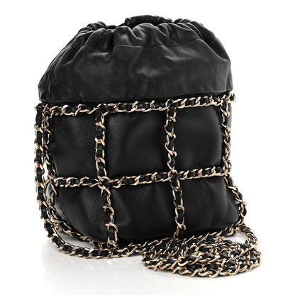 Chanel Lambskin Bucket Chain Drawstring Bag Black 3 of 10