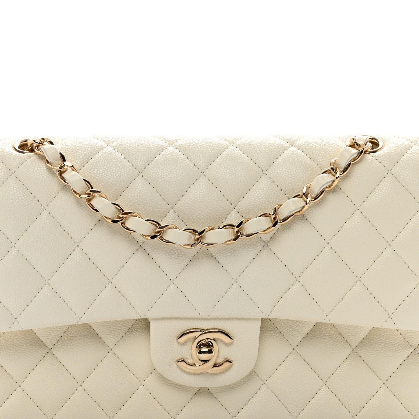 Caviar Quilted Medium Double Flap White