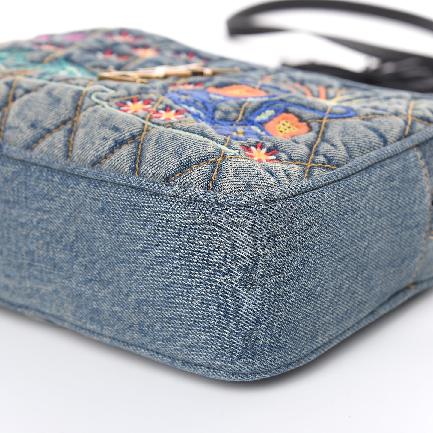 Denim Matelasse Quilted Summer Embroidered Classic Monogram Camera Bag Blue