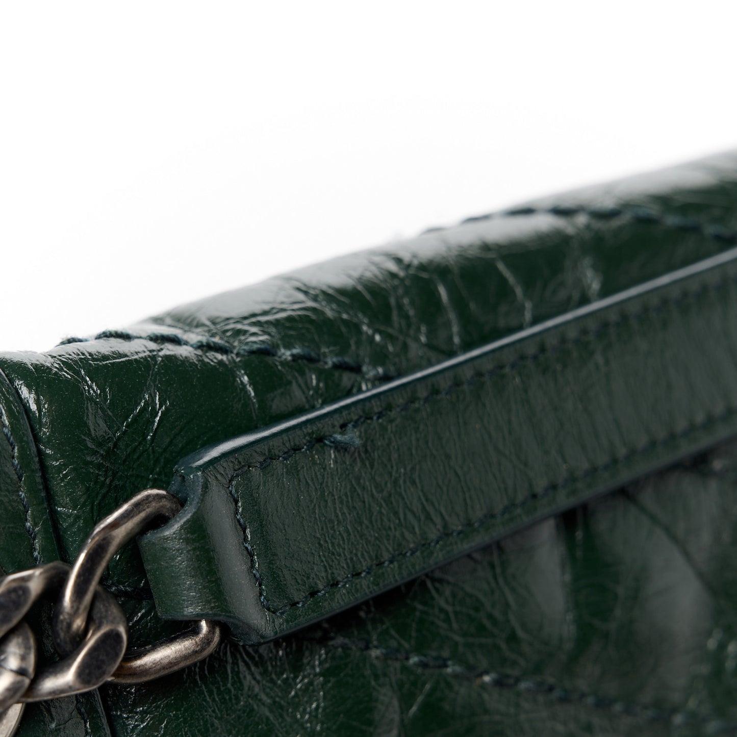 Crinkled Calfskin Matelasse Monogram Medium Niki Chain Satchel Military Olive