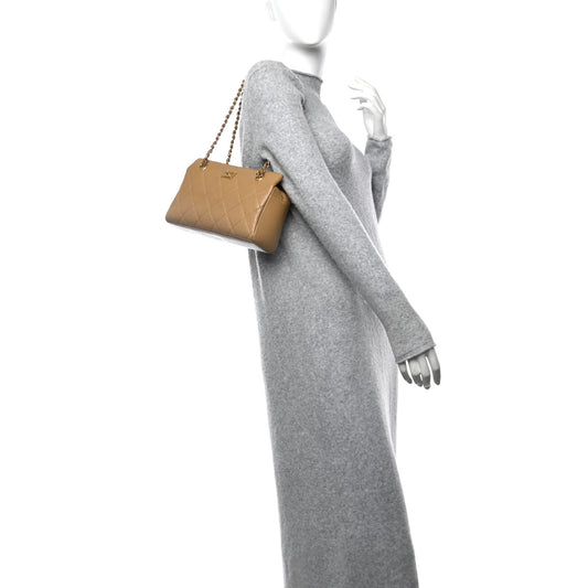 Caviar Quilted Shopping Tote Beige