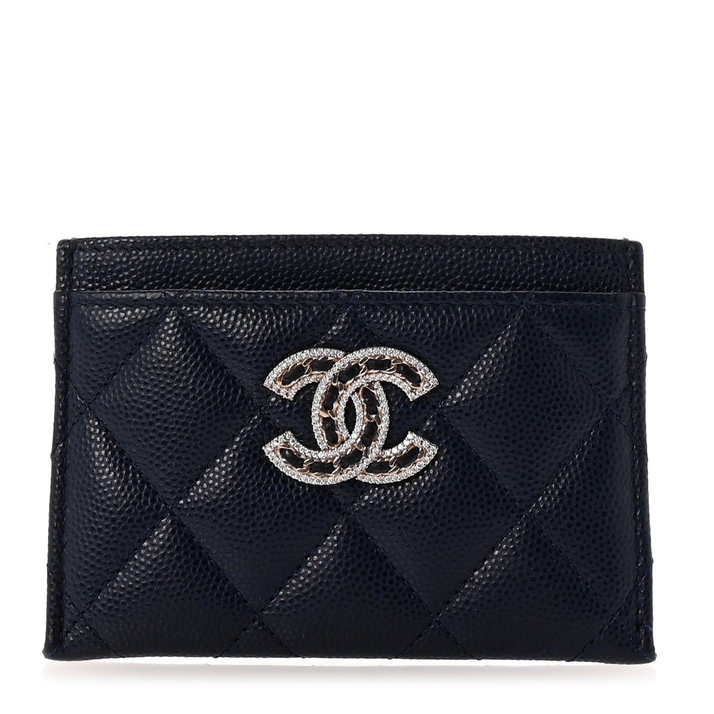 Caviar Quilted Crystal Card Holder Blue