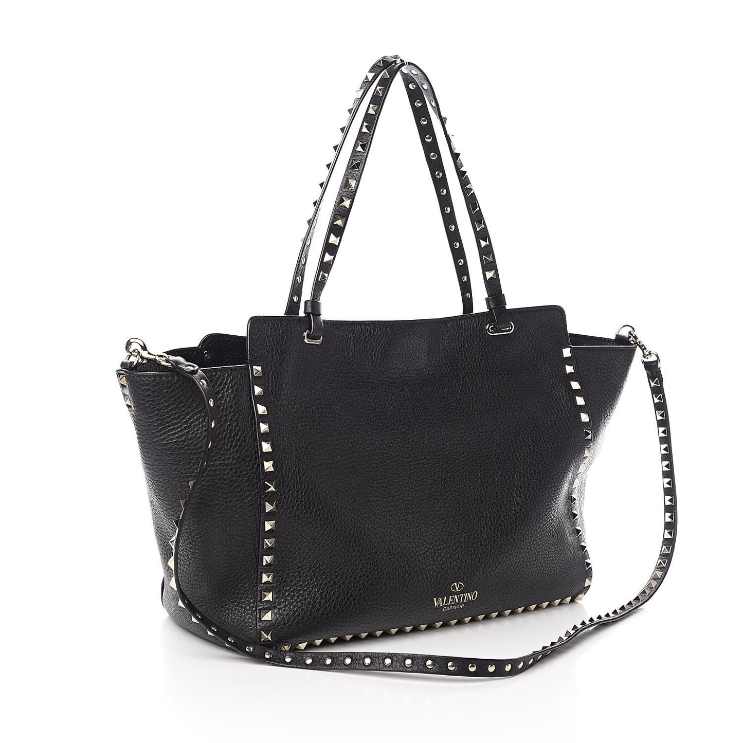 Pebbled Calfskin Medium Rockstud Tote Black