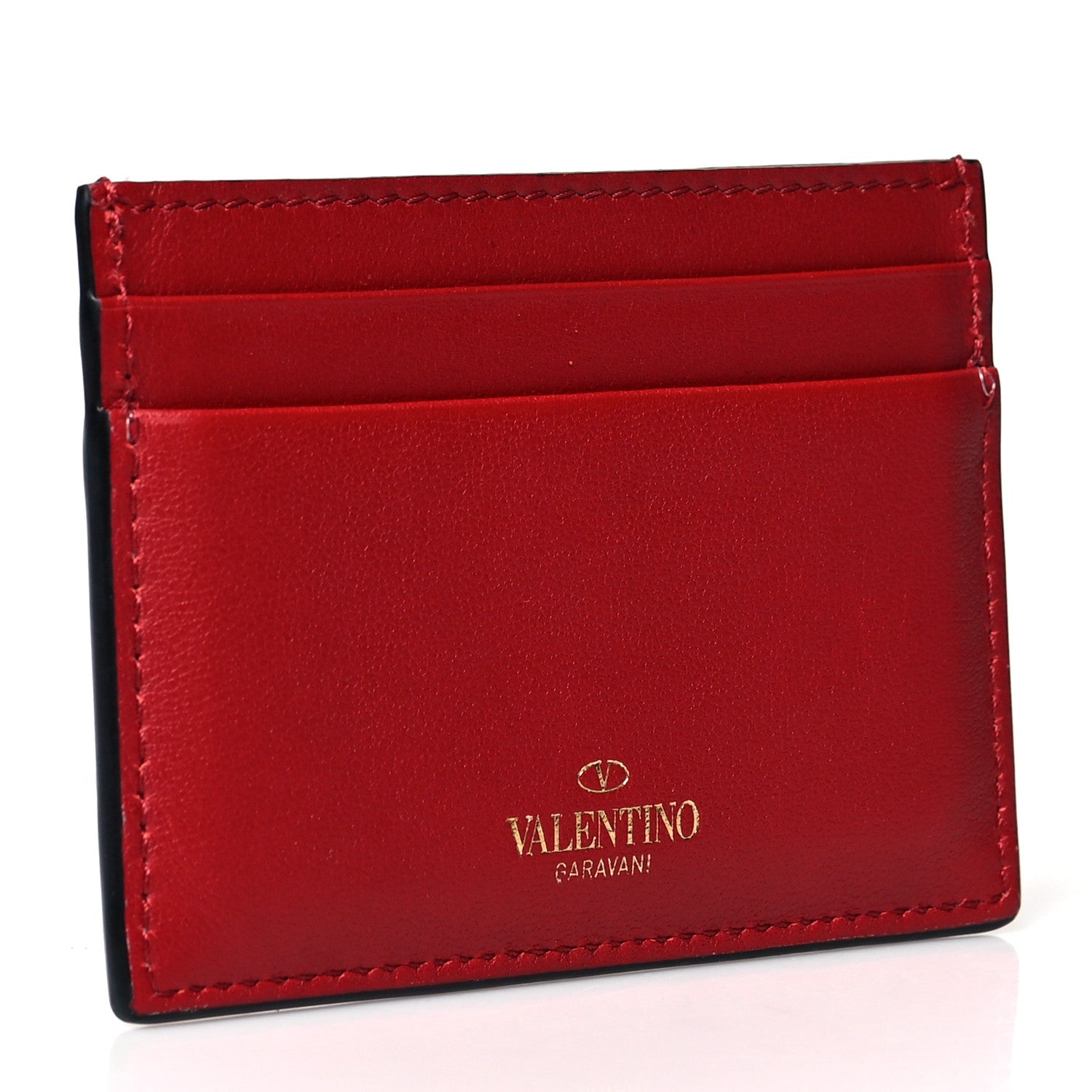 Valentino Garavani Vitello Zig Zag Print Rockstud Card Holder Blue Red 3 of 8