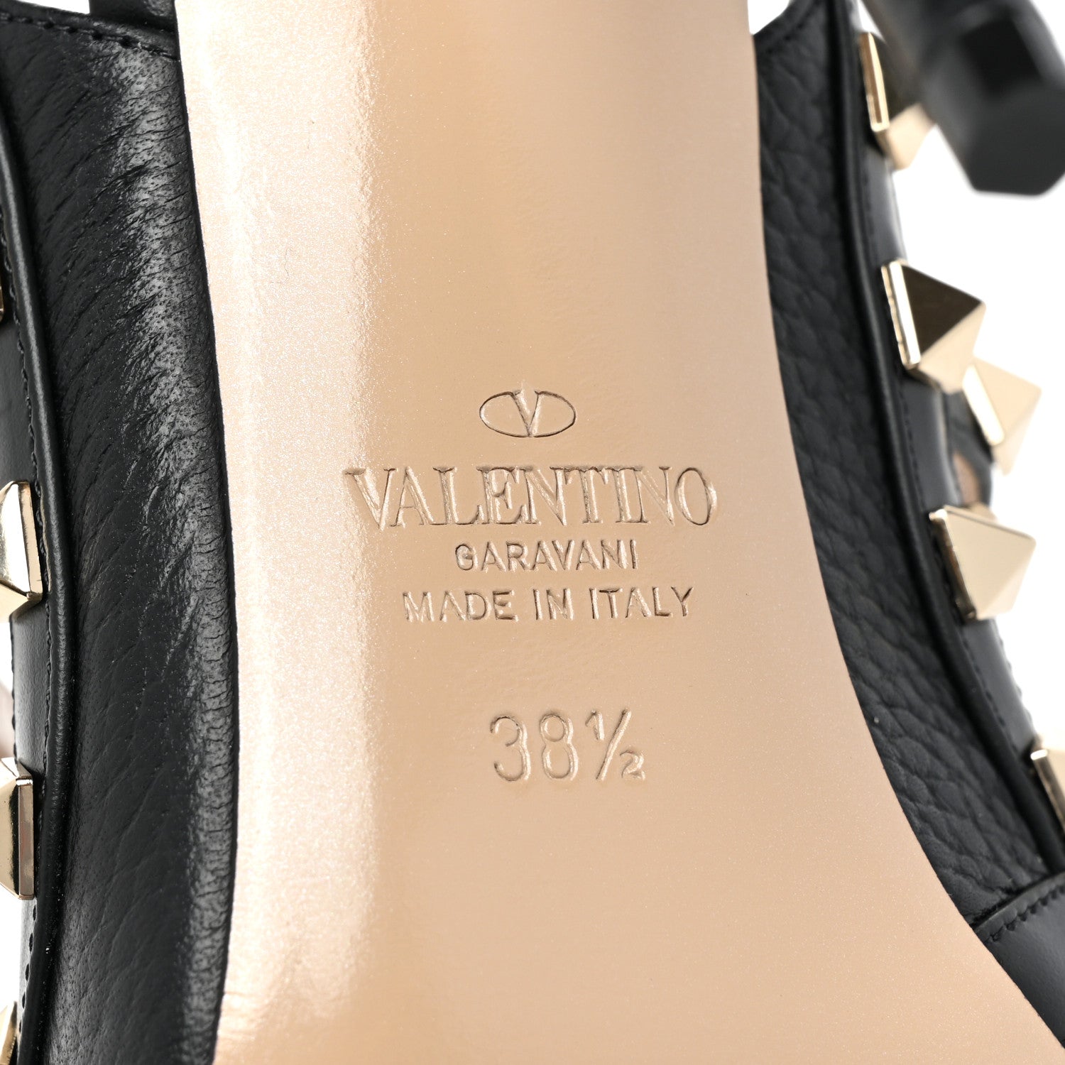 Valentino Garavani Pebbled Calfskin Rockstud Ankle Strap 100mm Pumps 38.5 Black 6 of 9