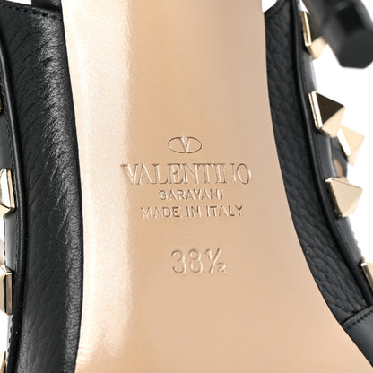 Valentino Garavani Pebbled Calfskin Rockstud Ankle Strap 100mm Pumps 38.5 Black 6 of 9