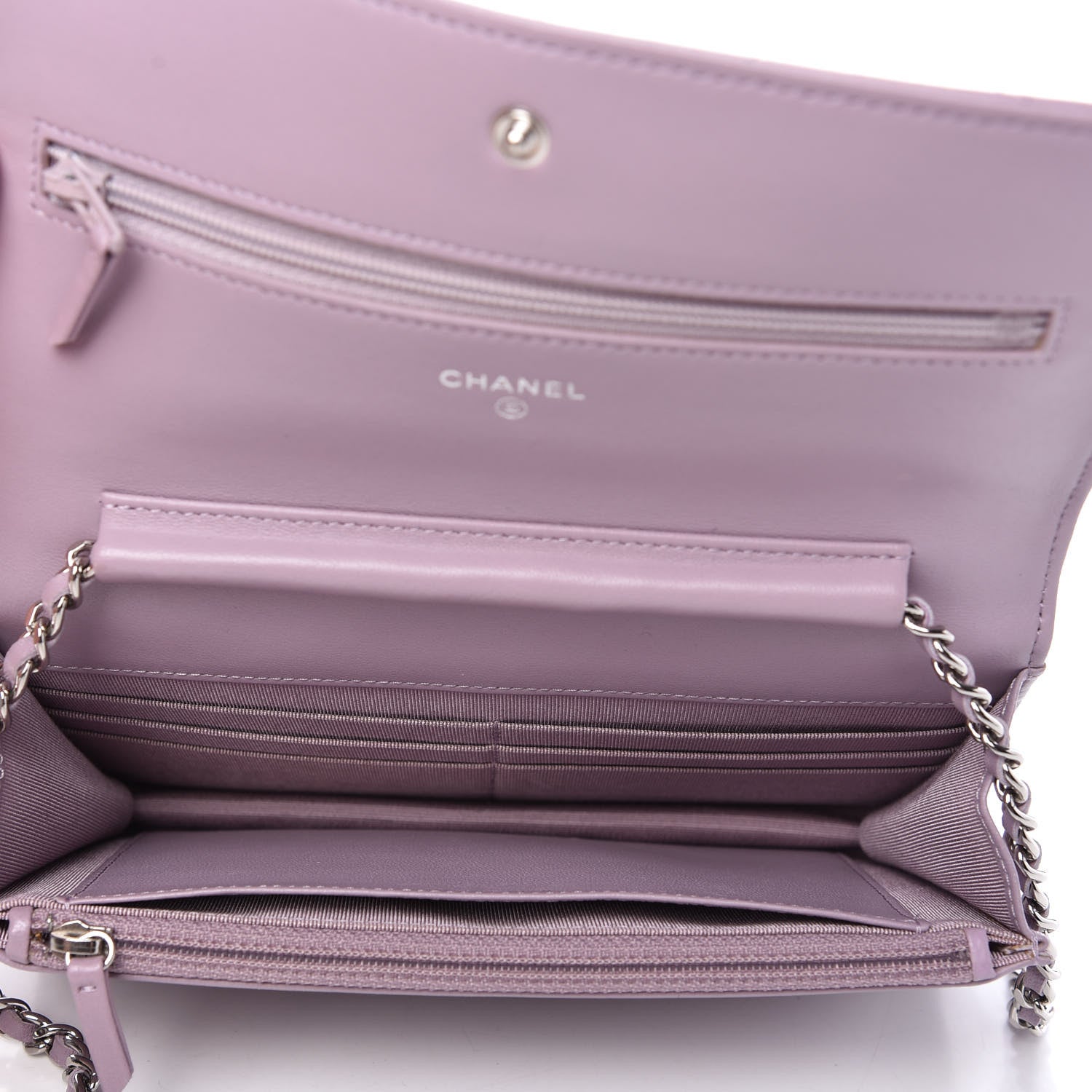 Chanel Lambskin Quilted Wallet On Chain WOC Light Purple 5 of 12