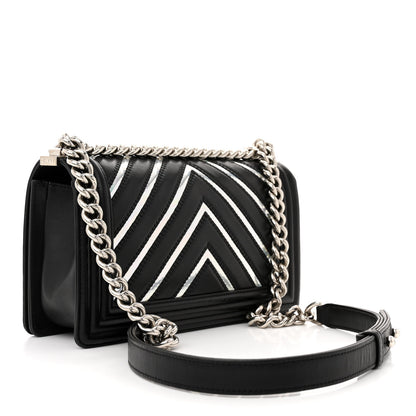 Chanel Lambskin Iridescent PVC Chevron Quilted Medium Boy Flap Black Silver 3 of 10