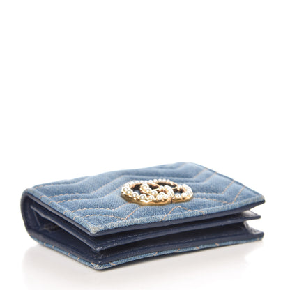 Gucci Denim Matelasse Pearly GG Marmont Card Case Wallet Blue 4 of 10