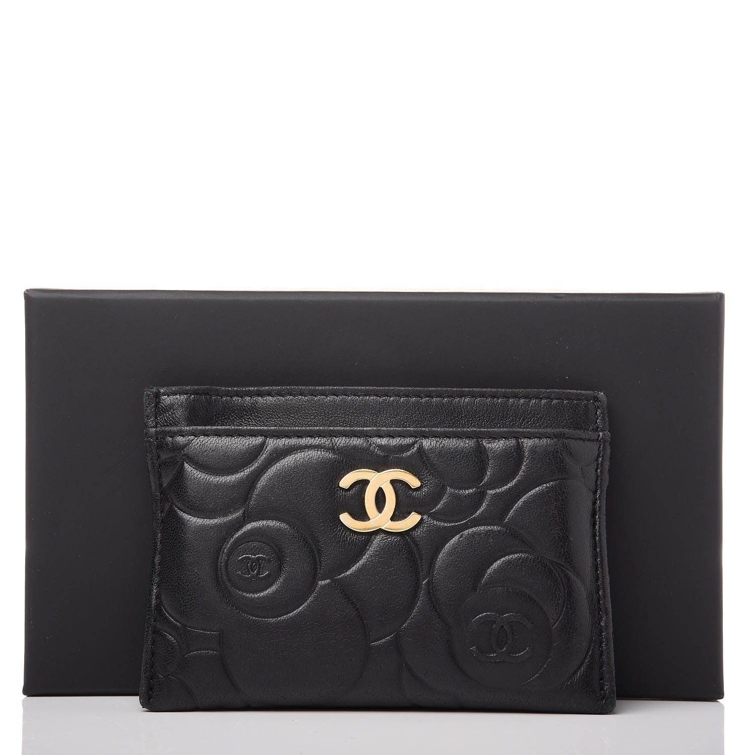Chanel Lambskin Camellia Embossed Card Holder Black 12 of 12
