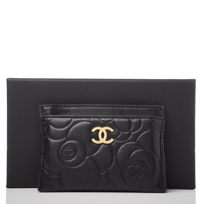 Chanel Lambskin Camellia Embossed Card Holder Black 12 of 12
