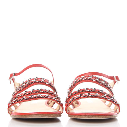 Chanel Lambskin Chain Flat Sandals 36 Red 2 of 18