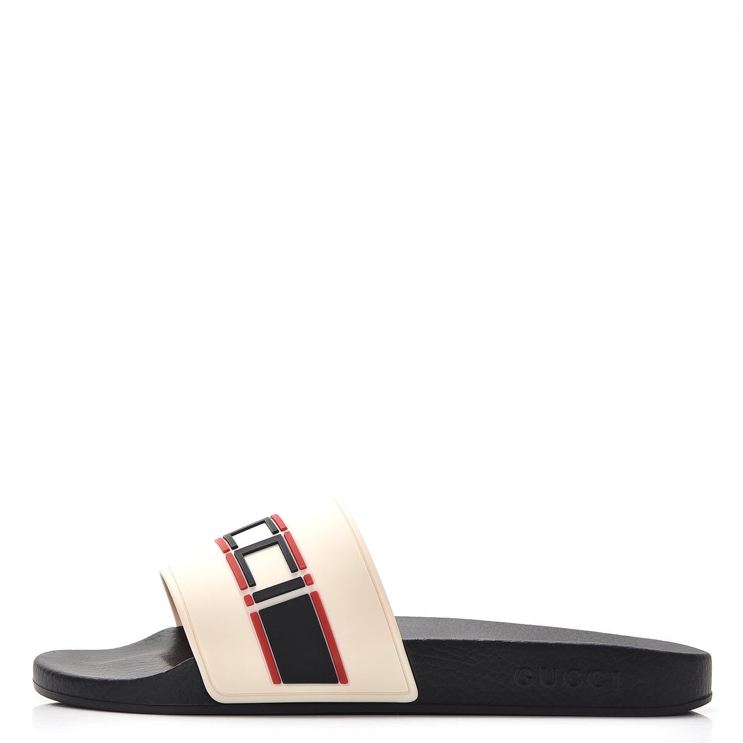 Gucci Rubber Stripe Mens Pool Slide Sandals 9 Ecru Poppy Black 1 of 9