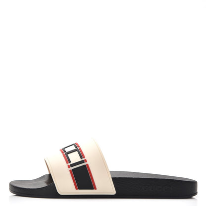 Gucci Rubber Stripe Mens Pool Slide Sandals 9 Ecru Poppy Black 1 of 9