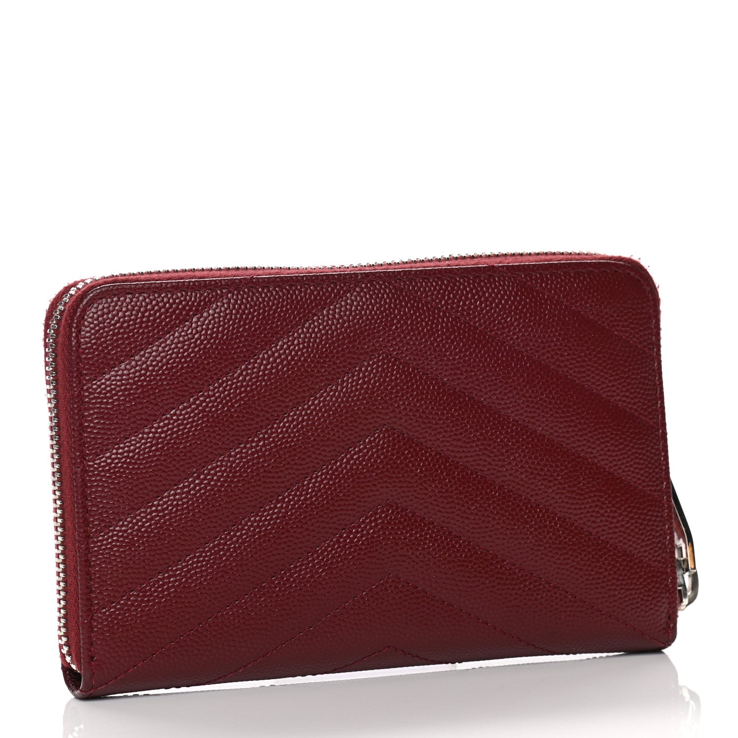 Saint Laurent Grain De Poudre Matelasse Chevron Monogram Zip Around Wallet Palissandre 3 of 9