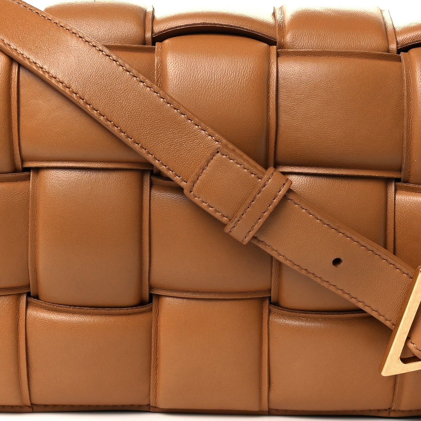 Nappa Maxi Intreccio Padded Cassette Crossbody Bag Caramel