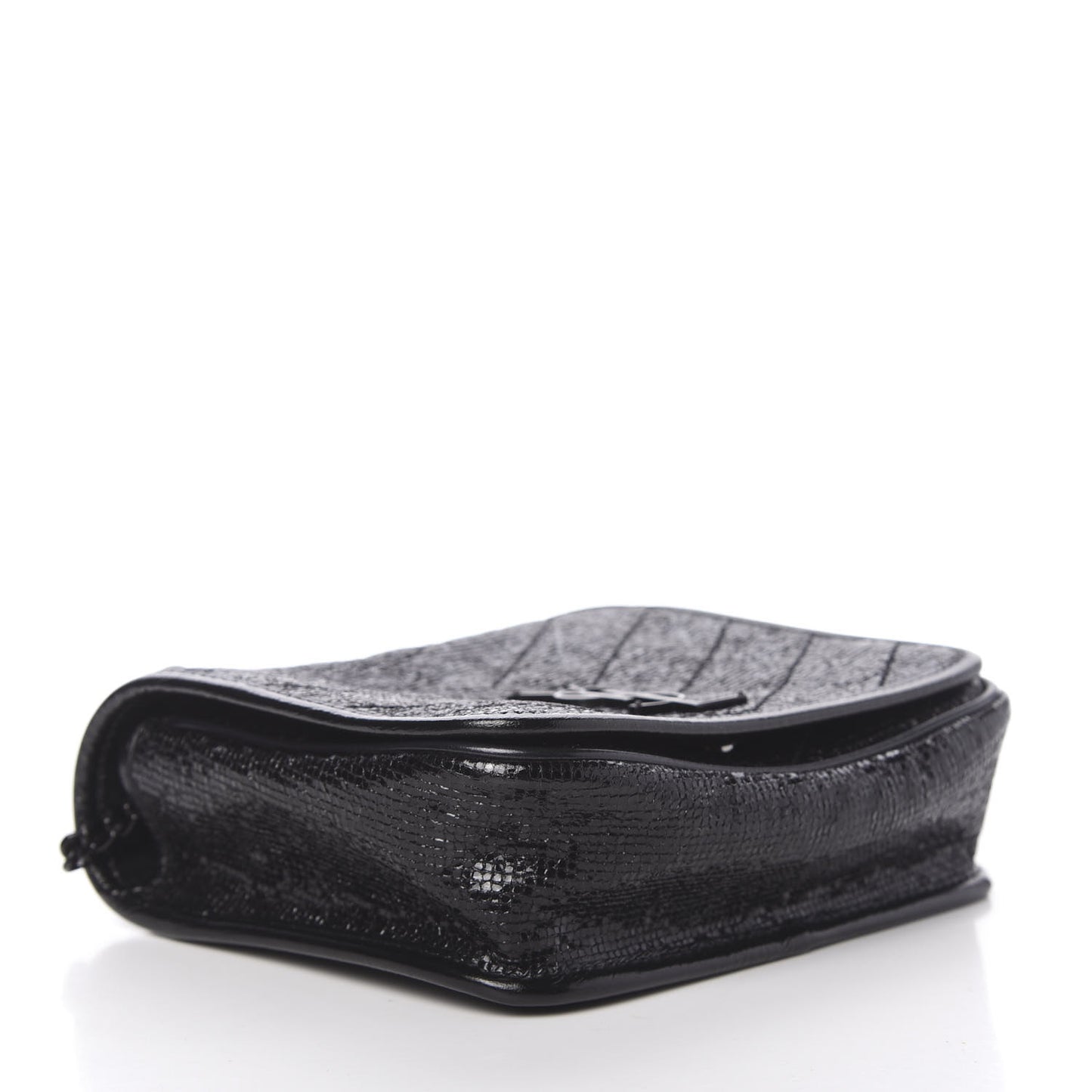 Metallic Cracked Calfskin Monogram Niki Chain Wallet Black