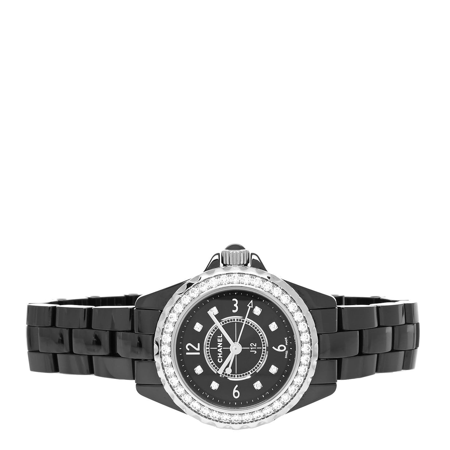 Stainless Steel Ceramic Diamond Bezel 29mm J12 Quartz Watch Black