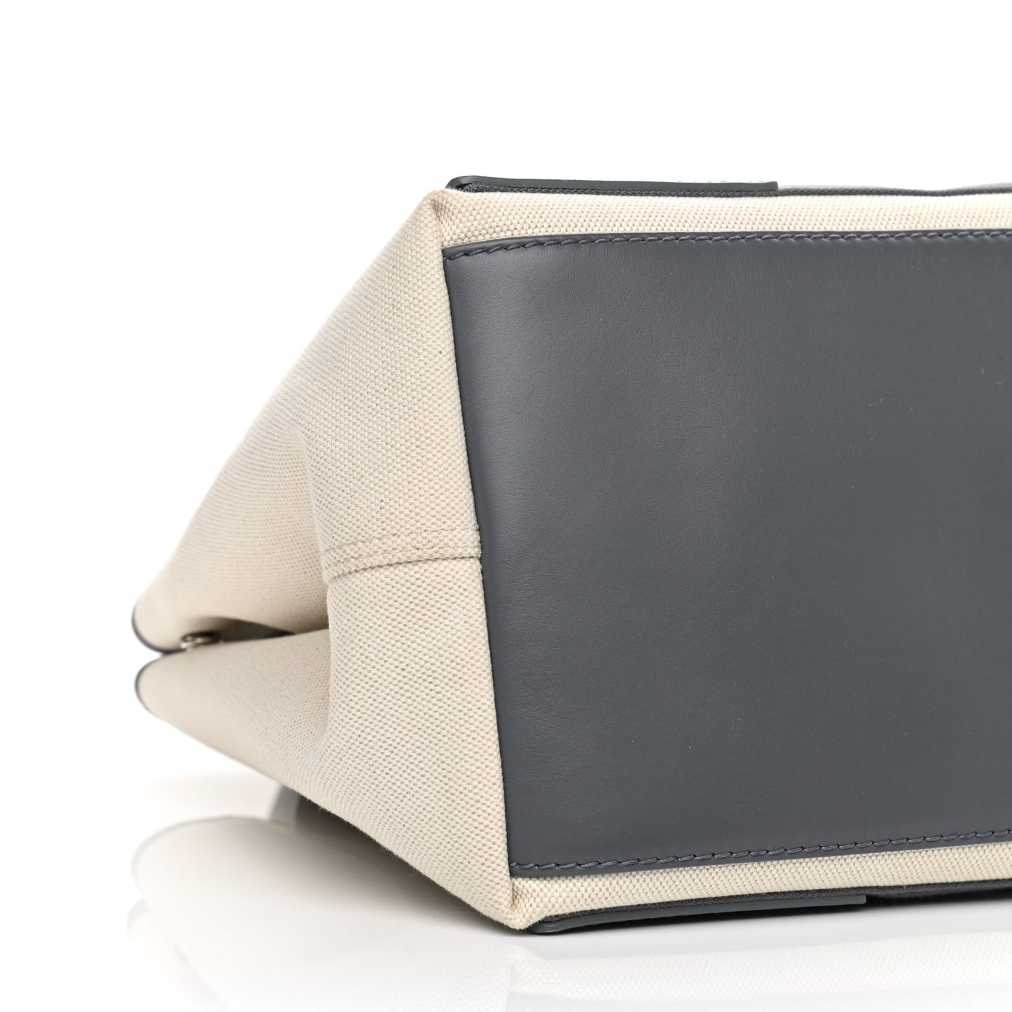 Cotton Canvas Satin Calfskin S Navy Cabas Natural Grey