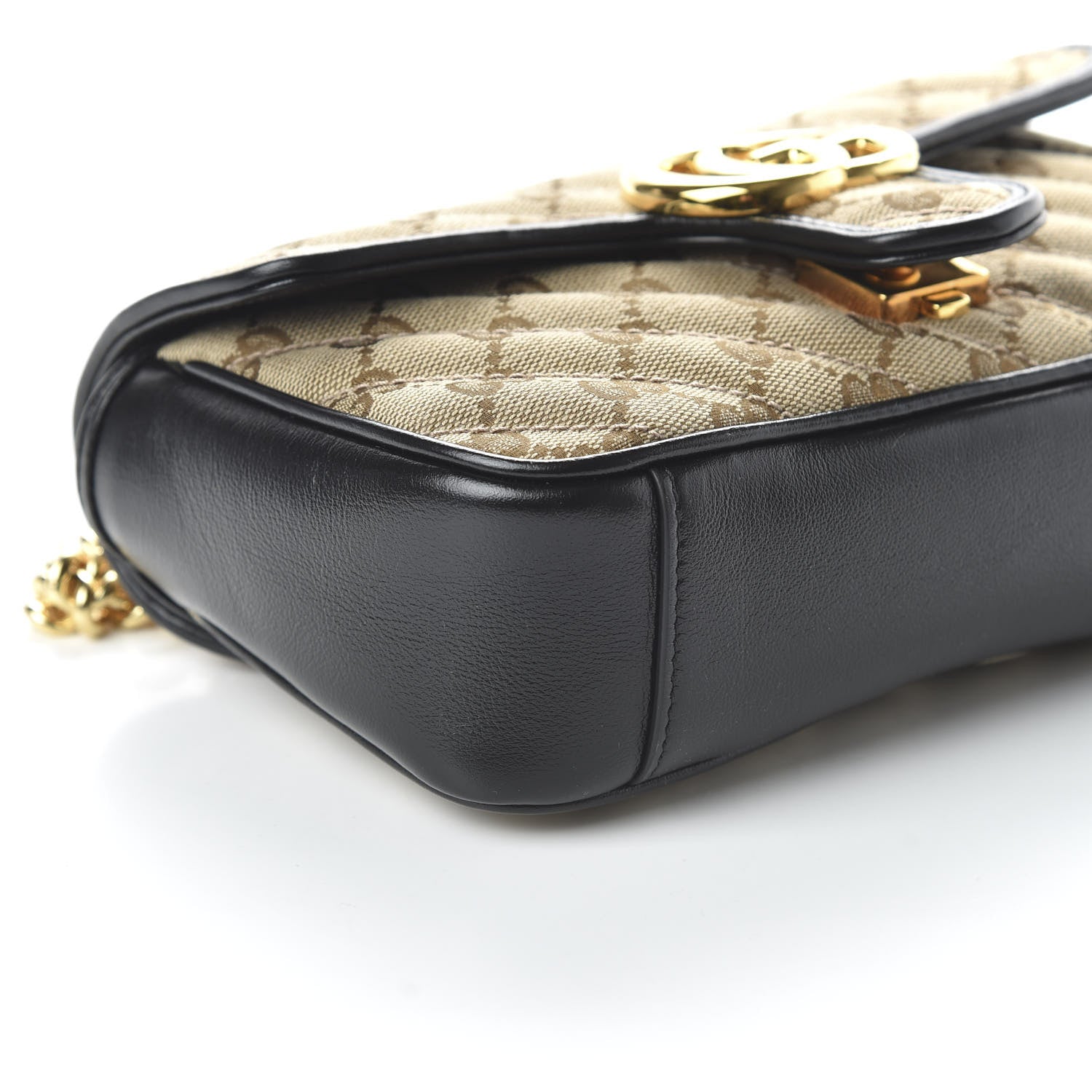 Gucci Monogram Matelasse Diagonal Mini GG Marmont Shoulder Bag Beige Black 6 of 10