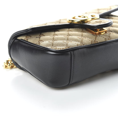Gucci Monogram Matelasse Diagonal Mini GG Marmont Shoulder Bag Beige Black 6 of 10