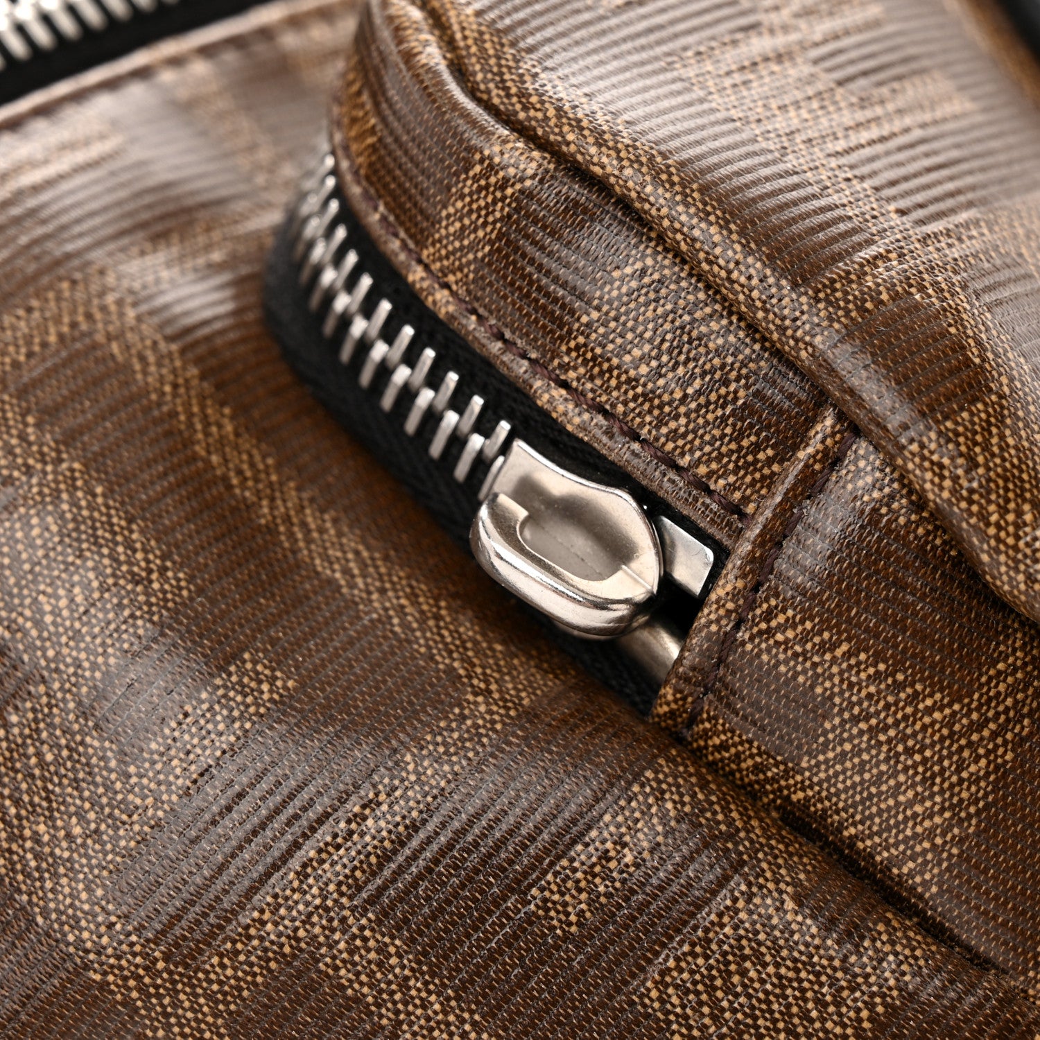 Fendi Glazed Fabric Vitello Century FF 1974 Stamp Patch Pocket Belt Bag Mogano Panna Black 12 of 14