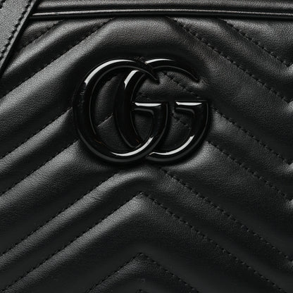 Gucci Calfskin Matelasse Monochrome Small GG Marmont Chain Shoulder Bag Black 8 of 10