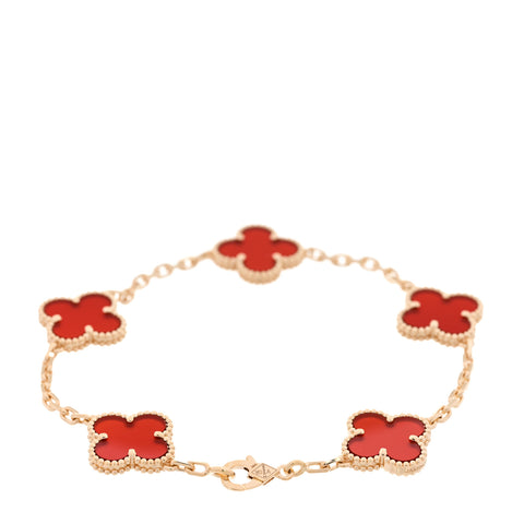 18K Yellow Gold Carnelian 5 Motifs Vintage Alhambra Bracelet