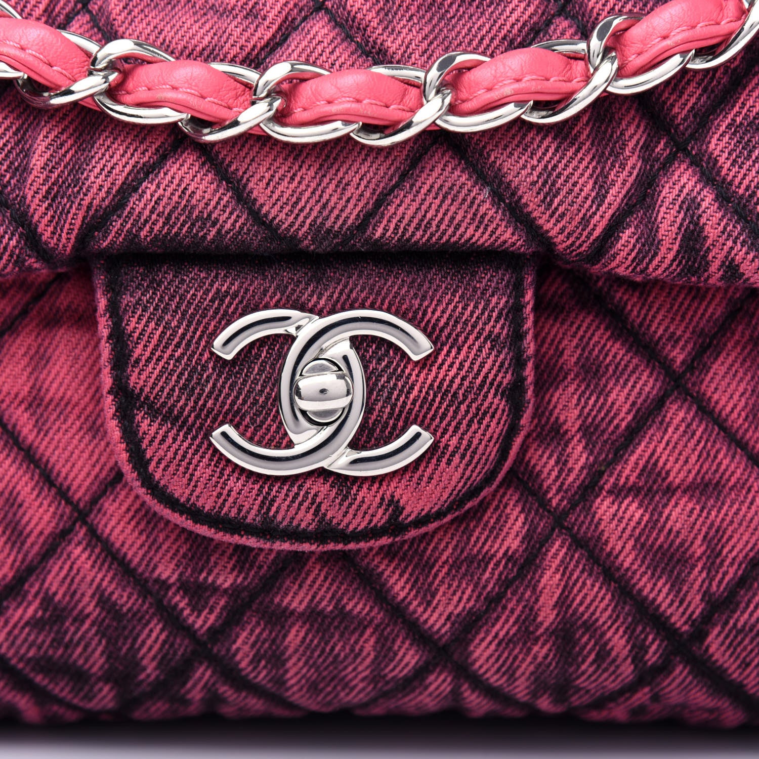 Chanel Denim Quilted Denimpression Flap Red Black 10 of 10