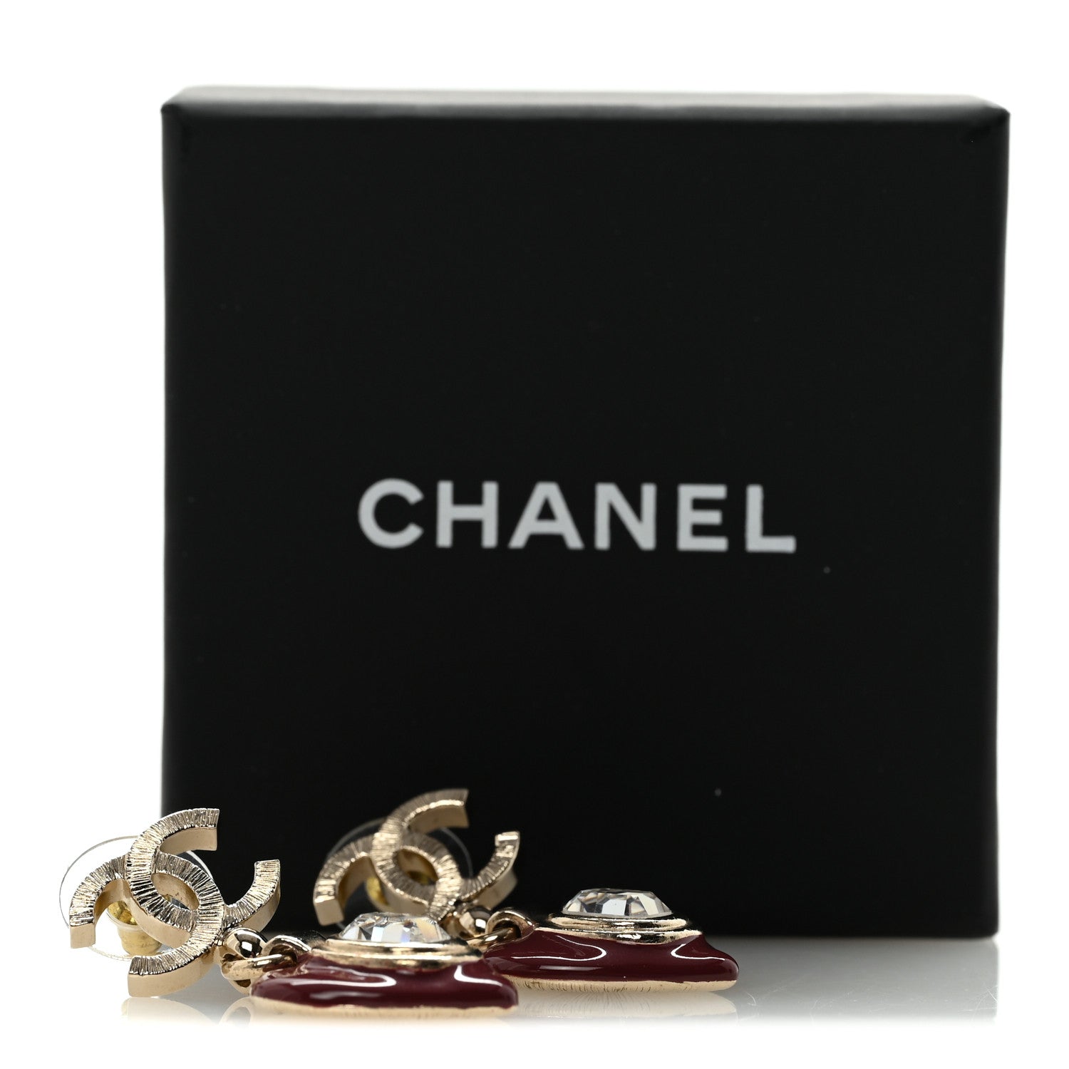 Chanel Resin Crystal CC Heart Drop Earrings Red Gold 9 of 10
